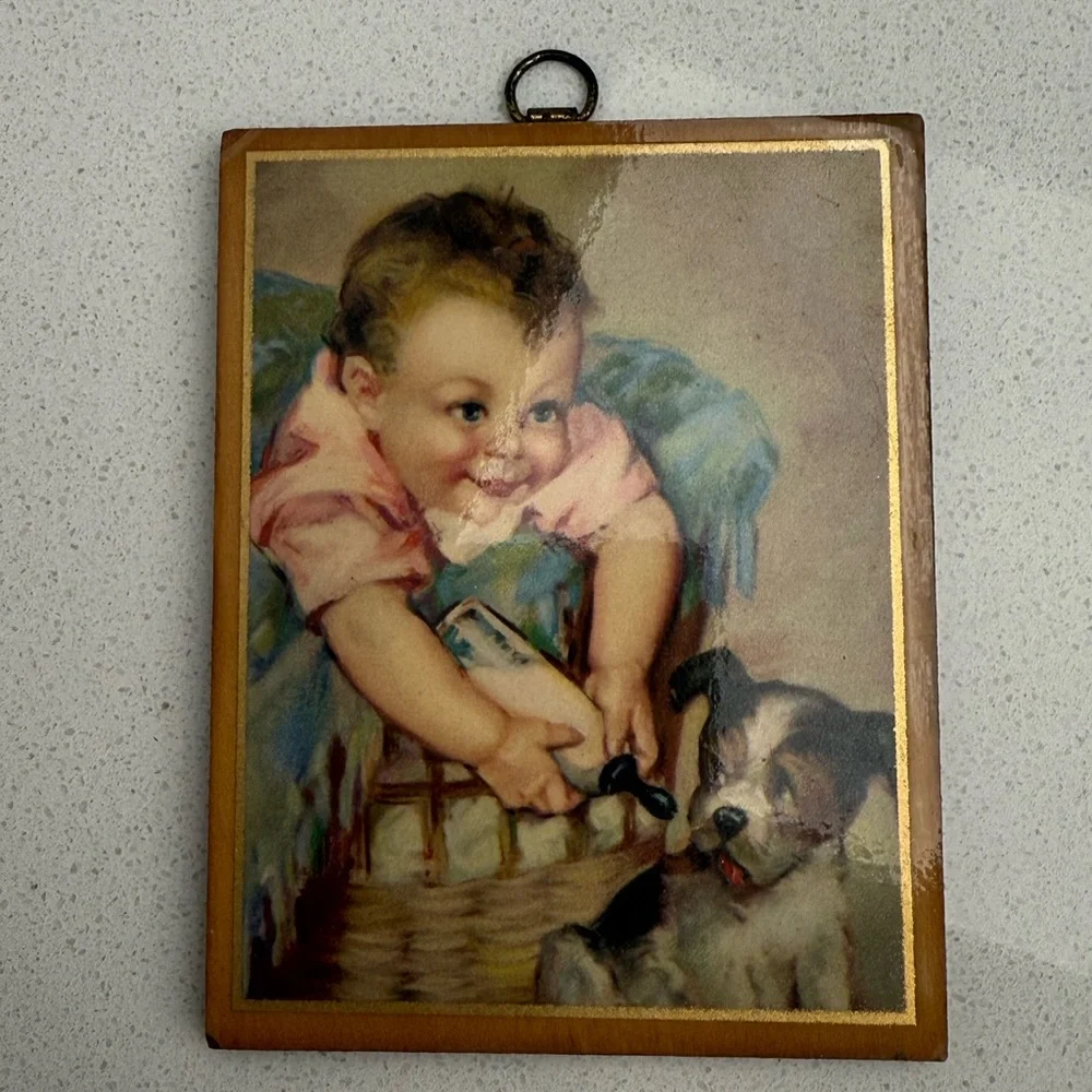 Vintage Picture Laurette Patten 1930s 1940s Baby Bottle Puppy Wall Art Nursery - Picture 5 of 12